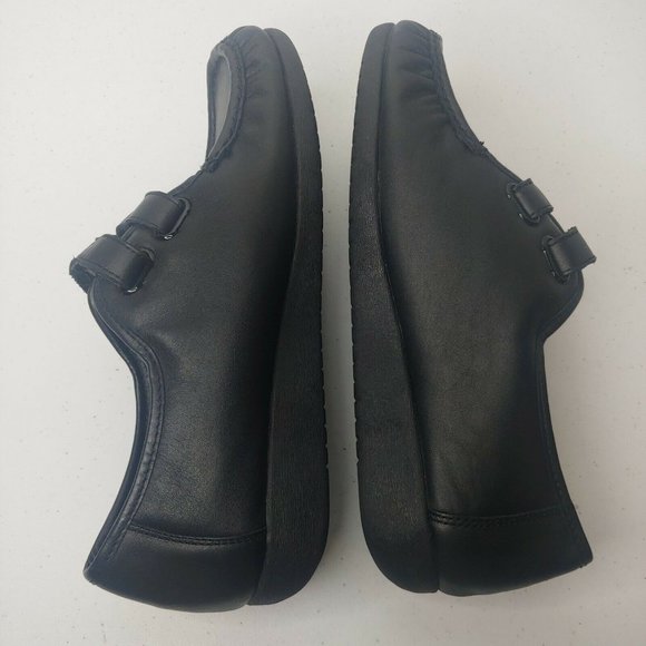 Dr. Scholls Mardell Women 11 W Shoes Two Strap Comfort Black Leather Slip On - Picture 4 of 11